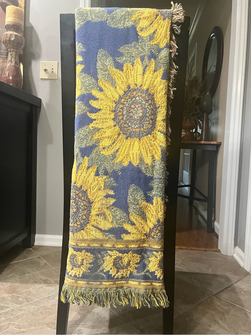 NEW Vermont Sunflower Boho Rustic Farmhouse Cotton Fringe Woven Throw Blanket